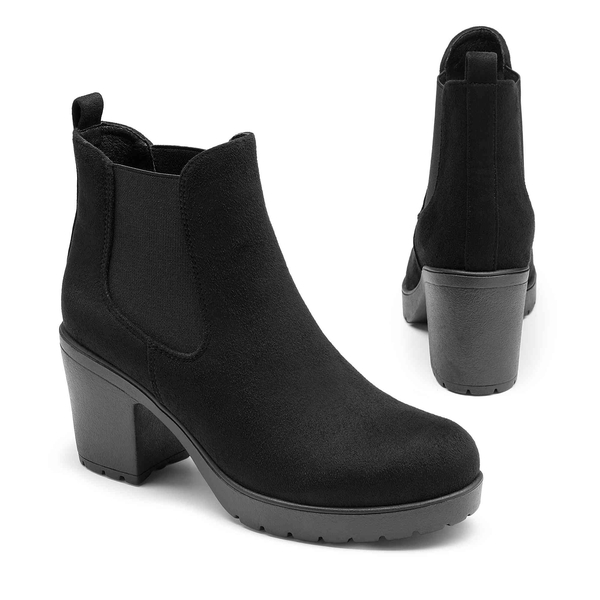 Block Heel Chelsea Booties - BLACK SUEDE - 3